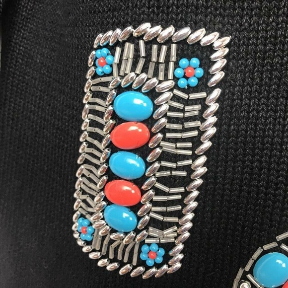 Vtg Studio Collection Sweater Black Jewel Turqoise - Picture 3 of 8